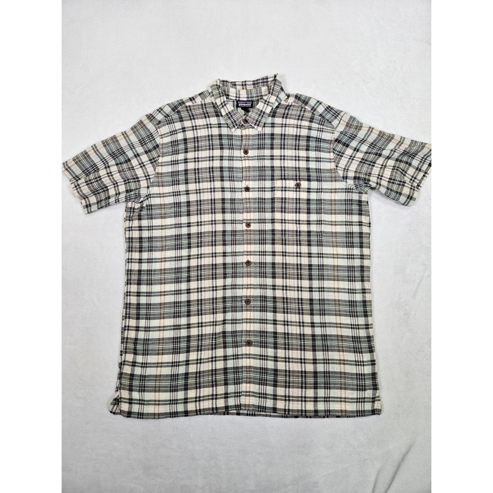 Patagonia Shirt Men's XL Multicolored Textured Short Sleeve Button Up Organic‎